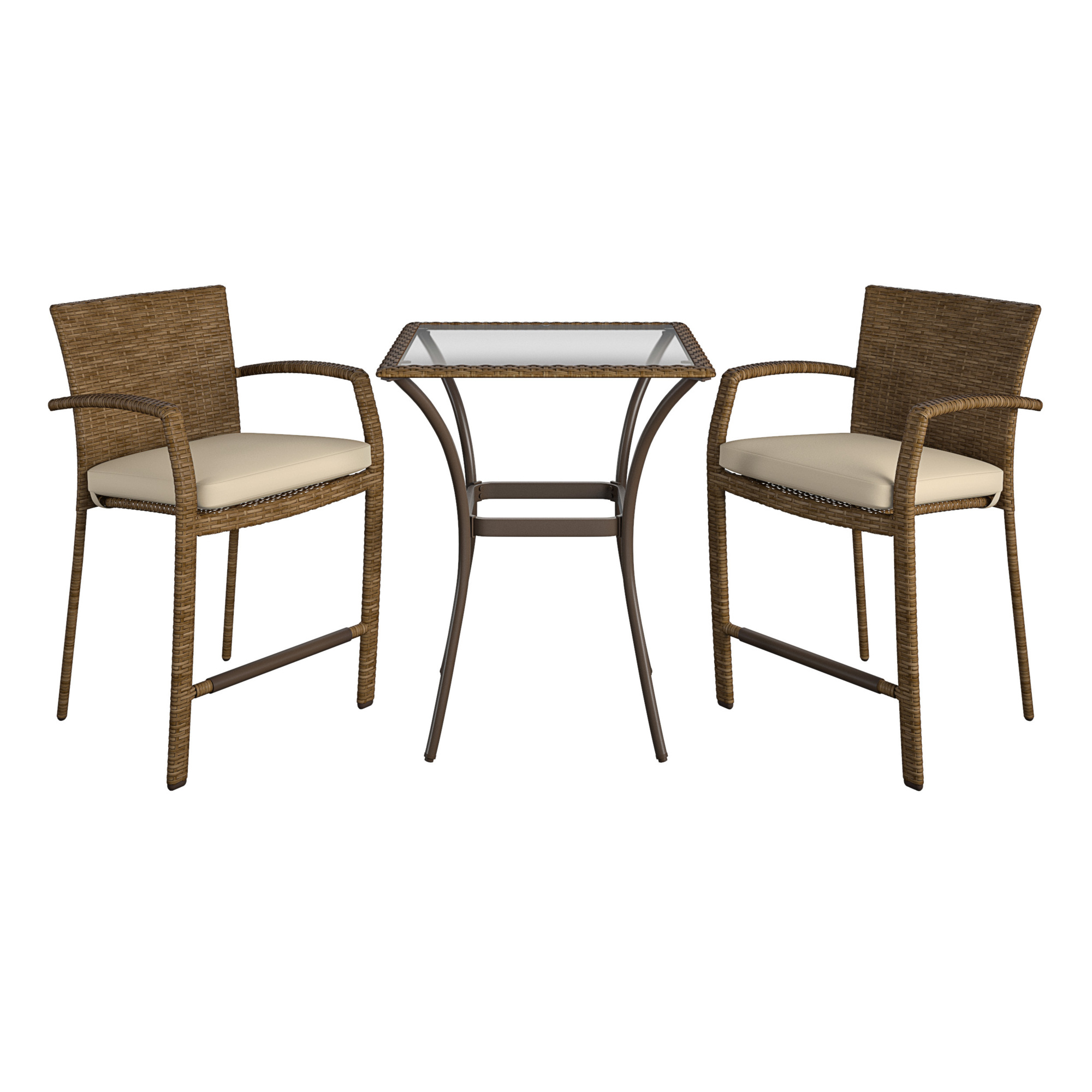 Cosco, Lakewood Ranch Steel Woven Wicker Bistro Set, Pieces (qty.) 3, Primary Color Tan, Seating Capacity 2, Model# 88594ABTE